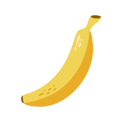 Single juicy yellow banana. Hand drawn cartoon summer fruit illustration.