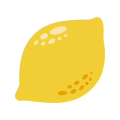 Single juicy whole lemon. Hand drawn cartoon summer fruit illustration