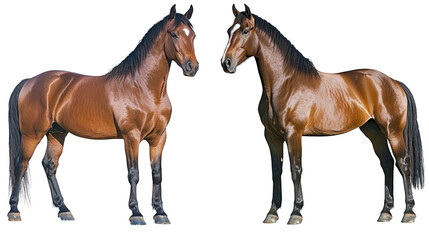 Fototapeta premium Collection of Two Beautiful Brown Horses on a Transparent Background Generative AI