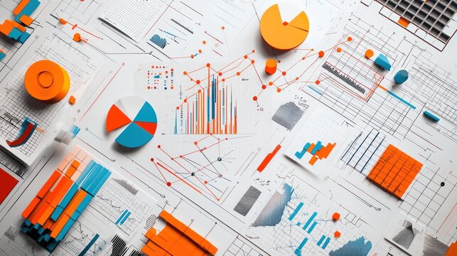 Innovative ideas combined with statistical data visualizations, creating a dynamic concept that emphasizes the importance research, creativity, and market analysis
