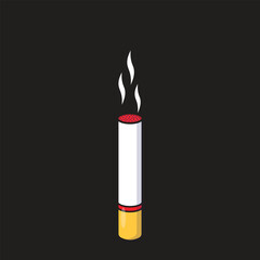 Draw smoking smoker cigarette vector object or flat cartoon element in colored style isolated on black background