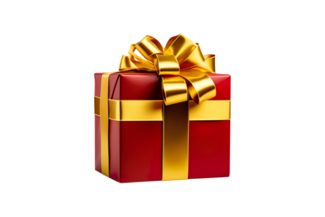 red gift box tied with yellow ribbon isolated on transparent background