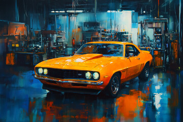 Car painting in chamber. automobile repair