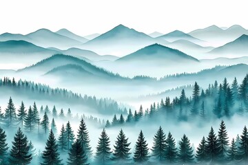 Fototapeta premium Foggy Mountain Landscape with Pine Trees