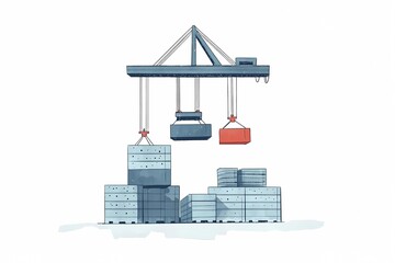Naklejka premium Cranes Lifting Cargo at Busy Industrial Port