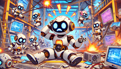 Robots in a chaotic malfunctioning lab