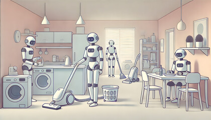 Robots performing household chores in a smart home