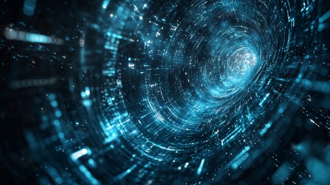 Abstract blue data tunnel visualizing digital flow - Powered by Adobe