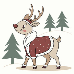 reindeer with christmas tree and snowflakes