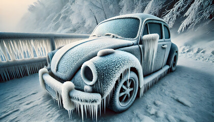 Snow-covered vehicles during extreme winter weather