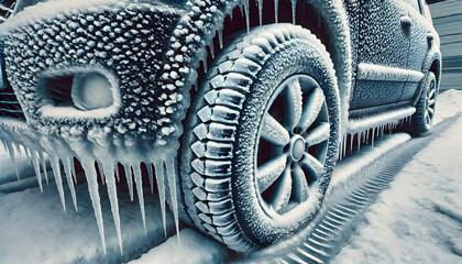 Snow-covered vehicles during extreme winter weather
