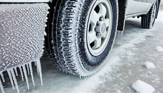Snow-covered vehicles during extreme winter weather