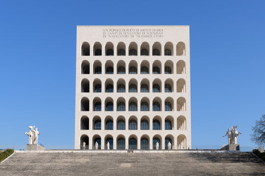 Colosseo Quadrato - Square Colosseum. The Palazzo della Civilta Italiana, Palazzo della Civilta del Lavoro. EUR district in Rome, Italy