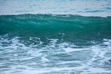 Sand beach and sea foam macro with narrow focus background