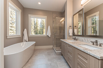 Modern bathroom with sleek tub and glass shower