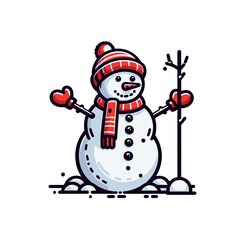 Snowman cartoon character. Isolated vector illustration