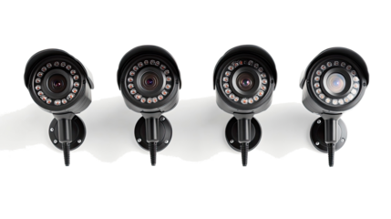 CCTV Security Cameras on Transparent Background Generative AI