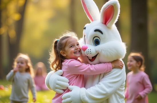 Easter bunny and children at the holiday