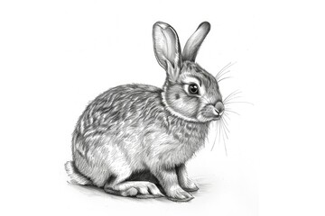 Hand drawn Rabbit line art illustration on transparent white background minimalist drawing