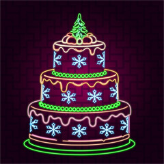 neon New Year's cake with snowflakes.ai