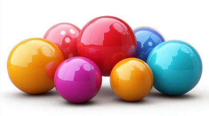 Colorful Glossy Spheres Cluster on White Background