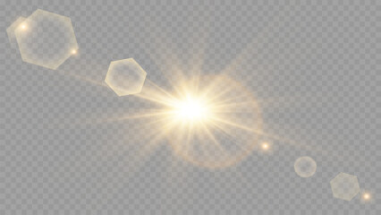 Light flare, Glowing light explodes. Light ray. shining sun, bright flash. Special lens flare light effect.  Stock royalty free vector illustration. PNG
