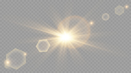 Light flare, Glowing light explodes. Light ray. shining sun, bright flash. Special lens flare light effect.  Stock royalty free vector illustration. PNG
