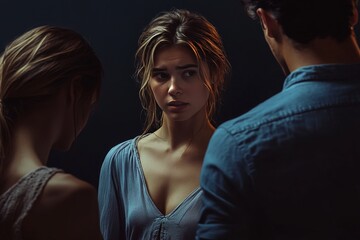 Woman feeling uncomfortable while talking with friends