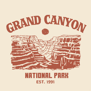 Vintage Grand Canyon National Park Illustration Design. Grand Canyon National Park poster vector illustration design, canyon and river poster 