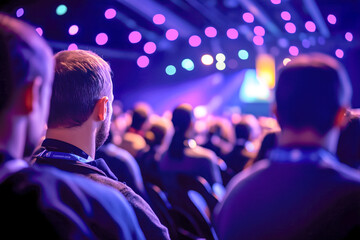 Bustling tech conference, with industry leaders, innovators, and enthusiasts gathering to discuss the latest trends and breakthroughs in technology, from artificial intelligence to blockchain