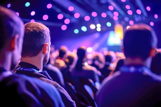 Bustling tech conference, with industry leaders, innovators, and enthusiasts gathering to discuss the latest trends and breakthroughs in technology, from artificial intelligence to blockchain