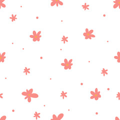 Seamless vector pattern. Cute pink daisies on white background . Vector illustration