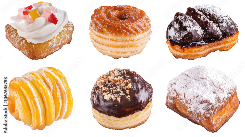 Poster assorted pastries displayed on a transparent background generative ai