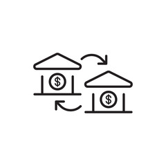 Bank Transfer Icon with Bank Building, Representing Direct Bank-to-Bank Transfers, Secure Transactions, and Financial Transfers