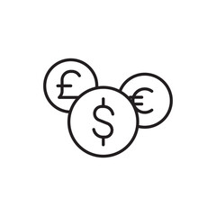 Currency Symbol Icon with Multiple Symbols, Representing Global Currencies, International Payments, and Currency Exchange