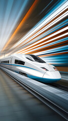 Obraz premium High speed bullet train in motion, emphasizing modern transportation technology Vertical Mobile Wallpaper