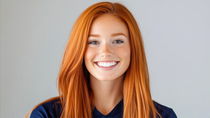 Athletic College Student With Long Red Hair Smiling Confidently Indoors
