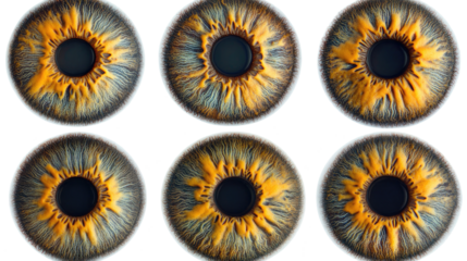 Close-up Macro Views of Unique Eye Irises on a Transparent Background Generative AI