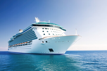 Naklejka premium Luxury cruise vacation, with a grand ship sailing through crystal-clear waters, opulent amenities, and exciting excursions to exotic ports of call around the world