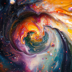 An abstract masterpiece: a vibrant, swirling vortex of colors and shapes, reminiscent of a distant galaxy,