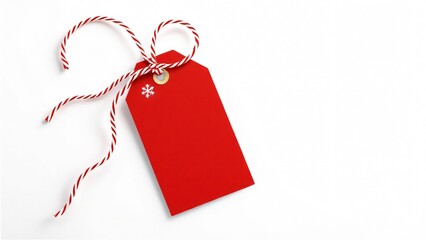 Minimalist Red Gift Tag with Twine Ribbon on White Background. Generative Ai