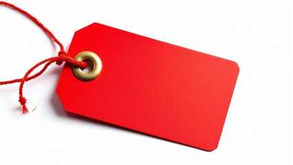Minimalist Red Gift Tag with Twine Ribbon on White Background. Generative Ai