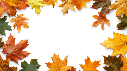 Fototapeta premium Autumn Leaves Create a Decorative Frame on a Clean White Background