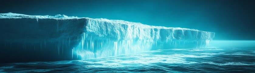 A stunning view of an iceberg in a serene ocean setting.