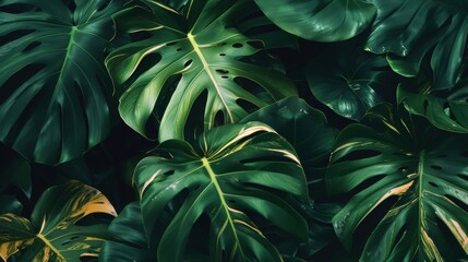 Lush green Monstera leaves with natural highlights