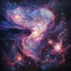 a distant galaxy with swirling nebulas, twinkling stars, and a vibrant celestial tapestry