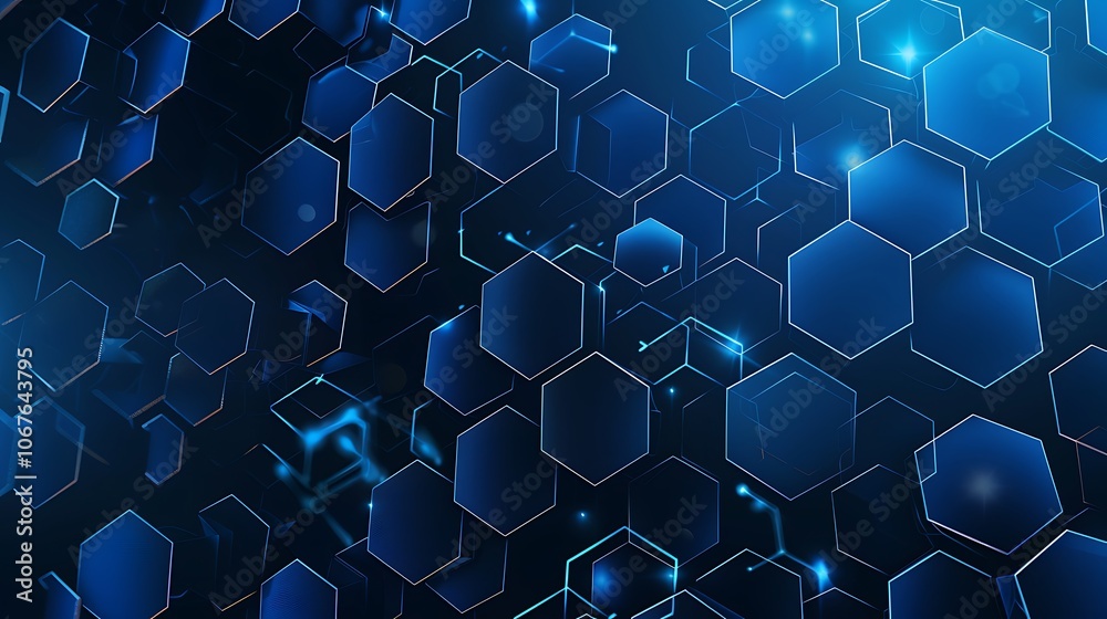 Wall mural abstract technological background with hexagons and connected lines