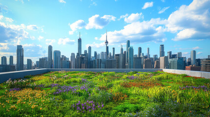 Fototapeta premium Toronto Cityscape Green Roof: Vibrant Urban Oasis