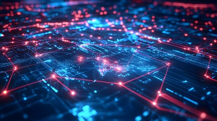 Obraz premium Abstract digital map, information network concept, cyberspace world and cyber technology