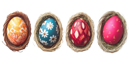Colorful Easter Eggs Displayed in Baskets for a Festive Celebration Generative AI